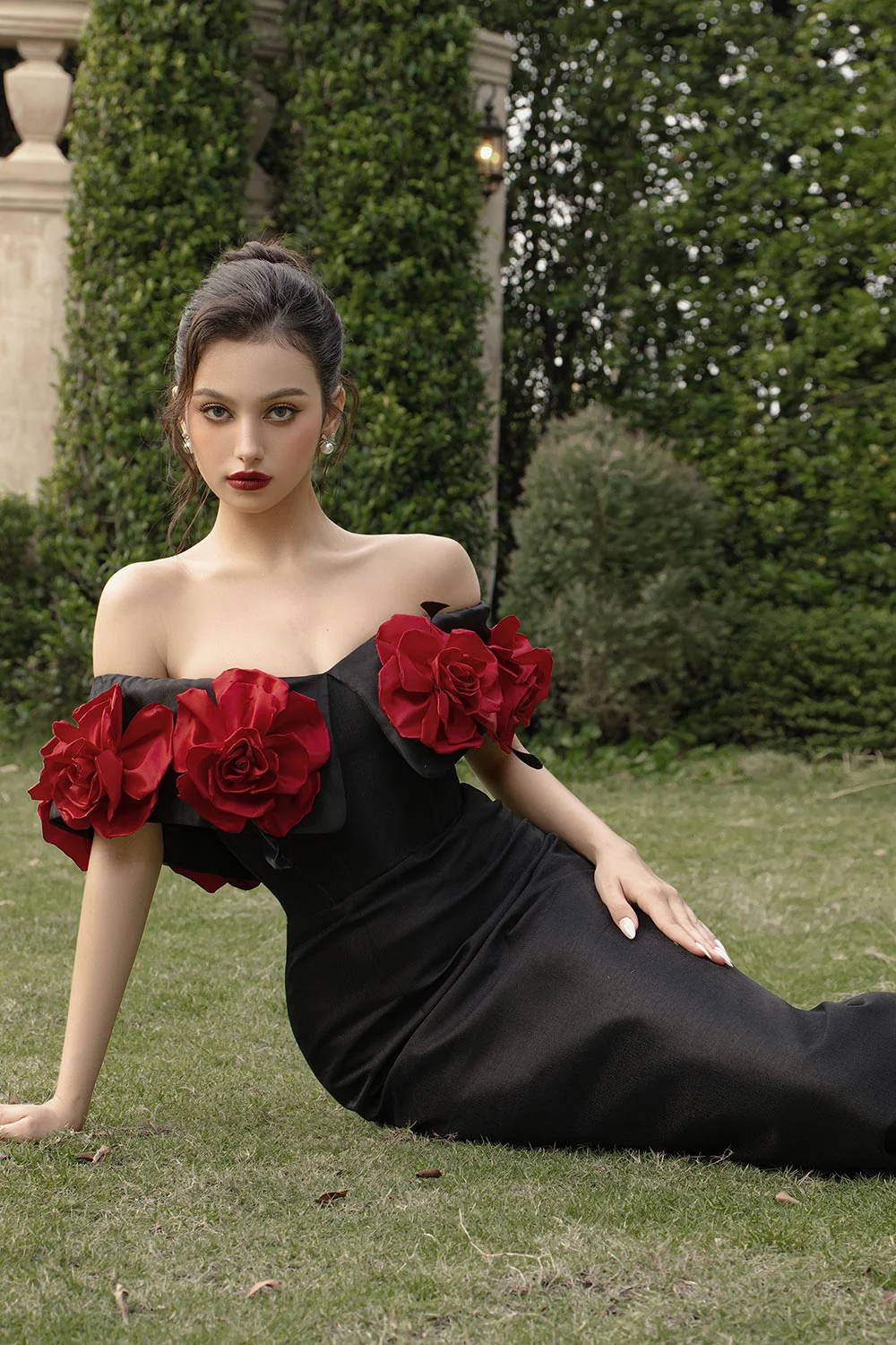 Riri Rose Hourglass Off-Shoulder Taffeta Midi Dress