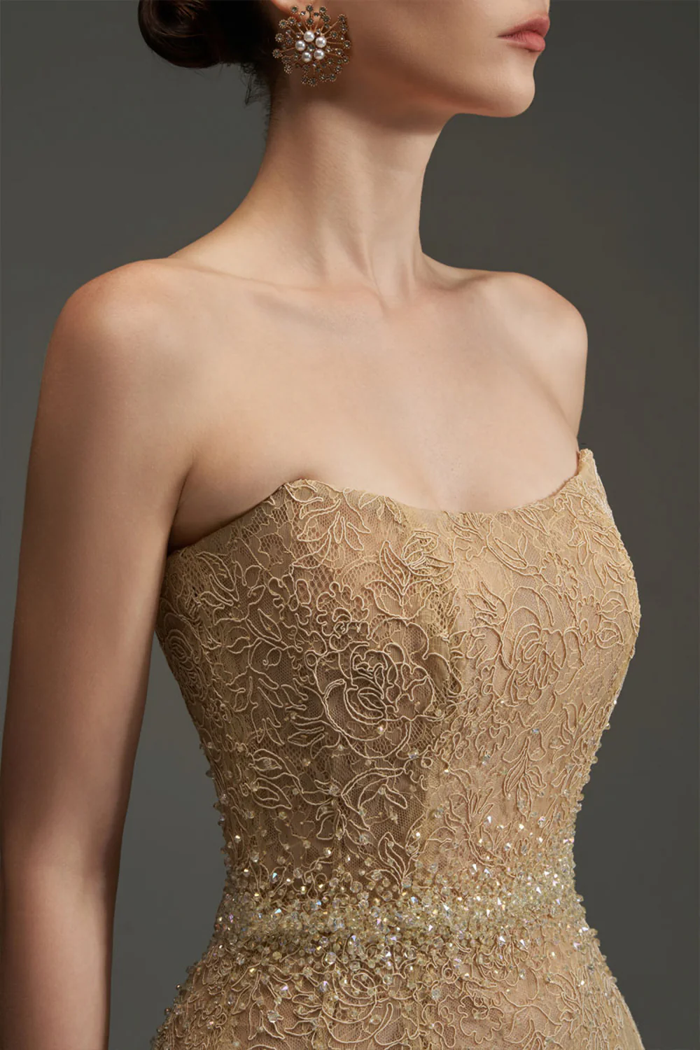 Penelope Straight Across Neck Lace Mini Dress