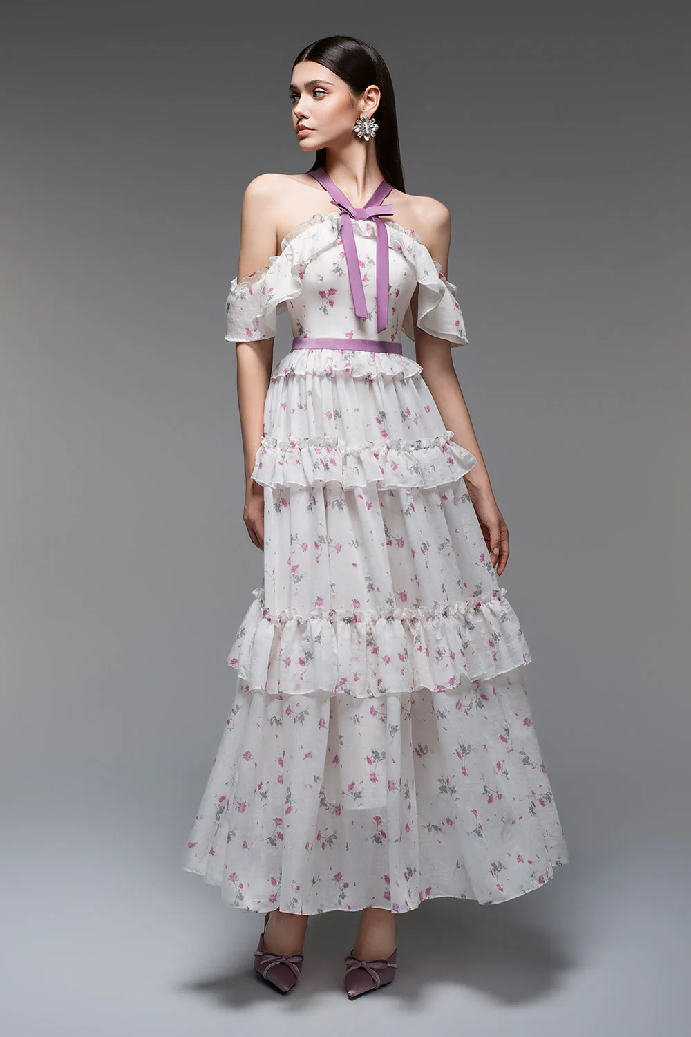 Flora Layered V-Neck Tencel Ankle Length Dress