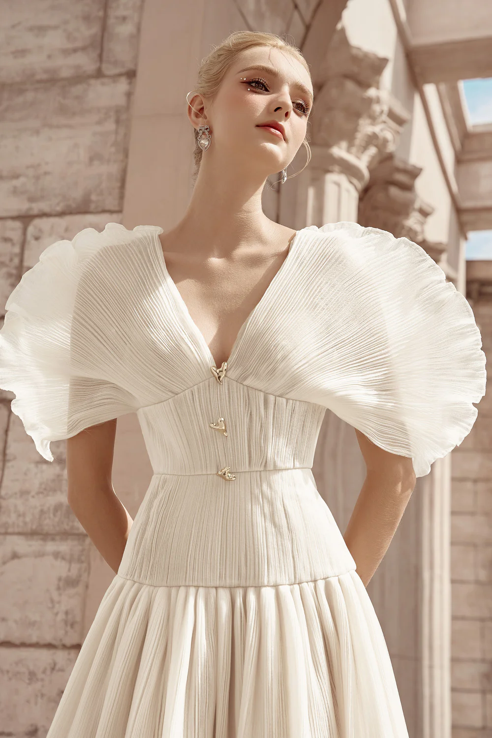 Aurora Drop Waist V-Neck Chiffon Mini Dress