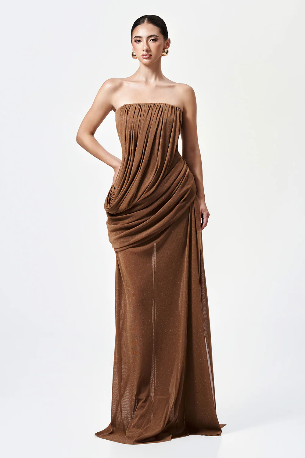 Kaia Straight Draped Elastic Cotton Maxi Skirt