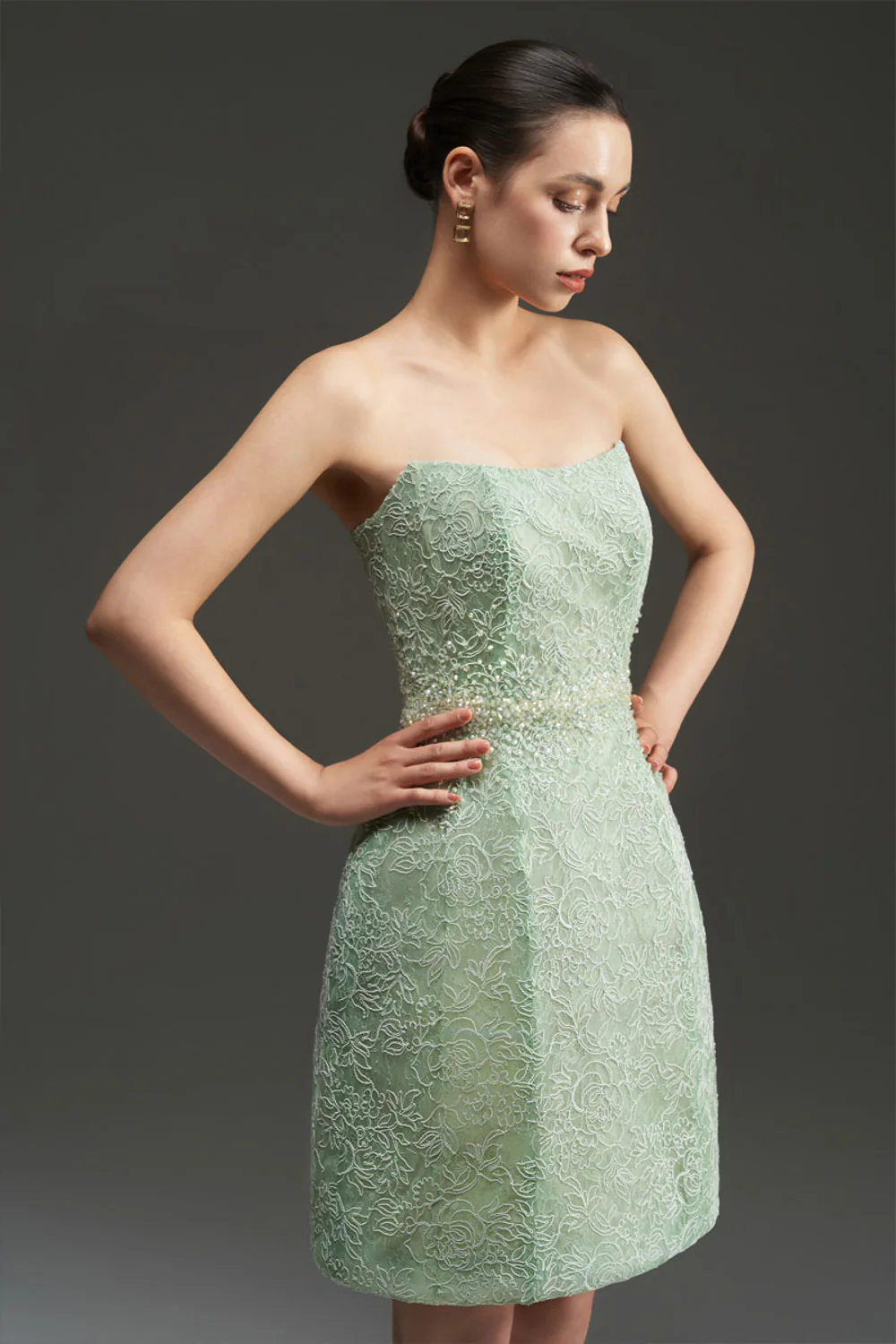 Penelope Straight Across Neck Lace Mini Dress