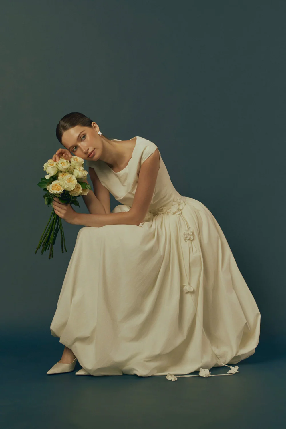 Blooming Bubble Cap Sleeved Cotton Ankle Length Dress