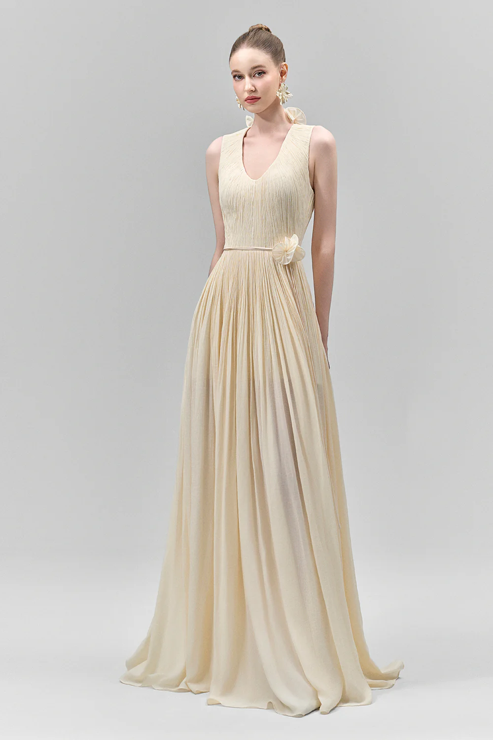 Nasir Gathered Scoop Neck Tencel Floor Length Dress
