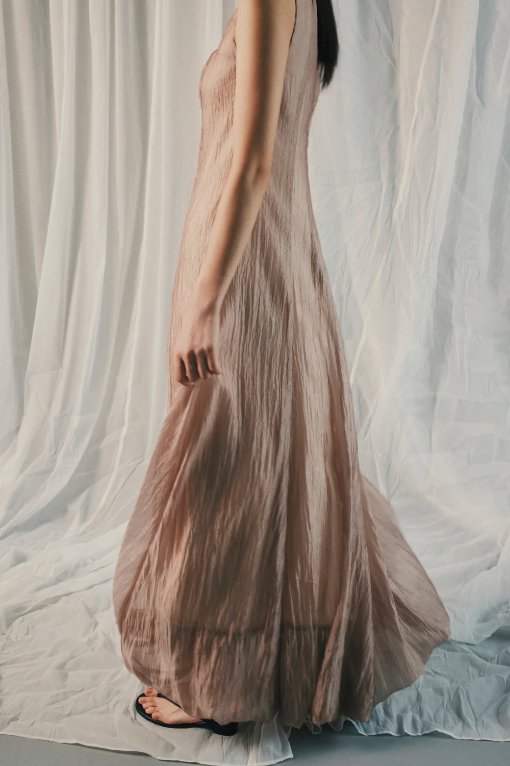 Soft Ember Scoop Neck Draped Maxi Dress