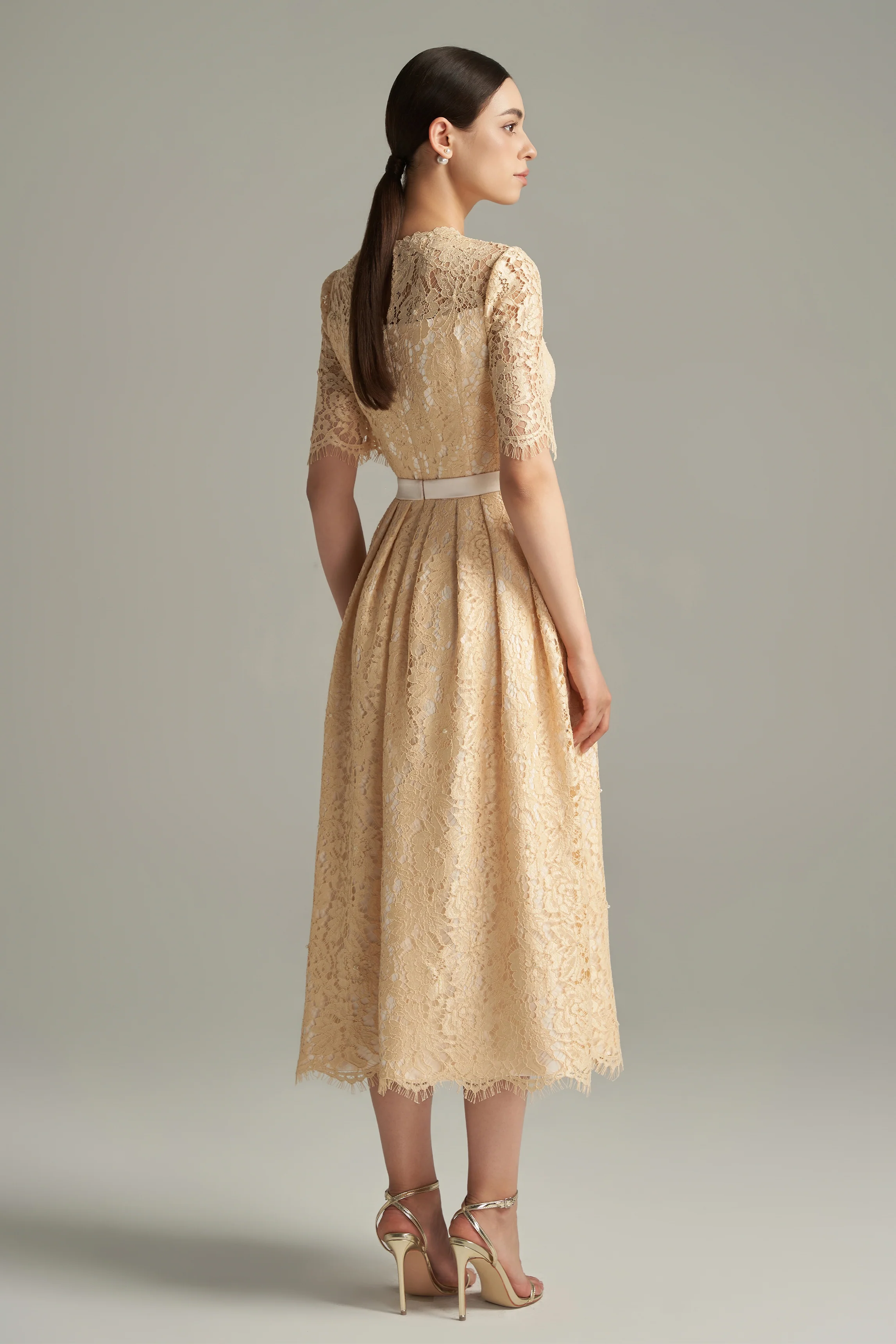 Eloise A-line Round Neck Lace Calf Length Dress