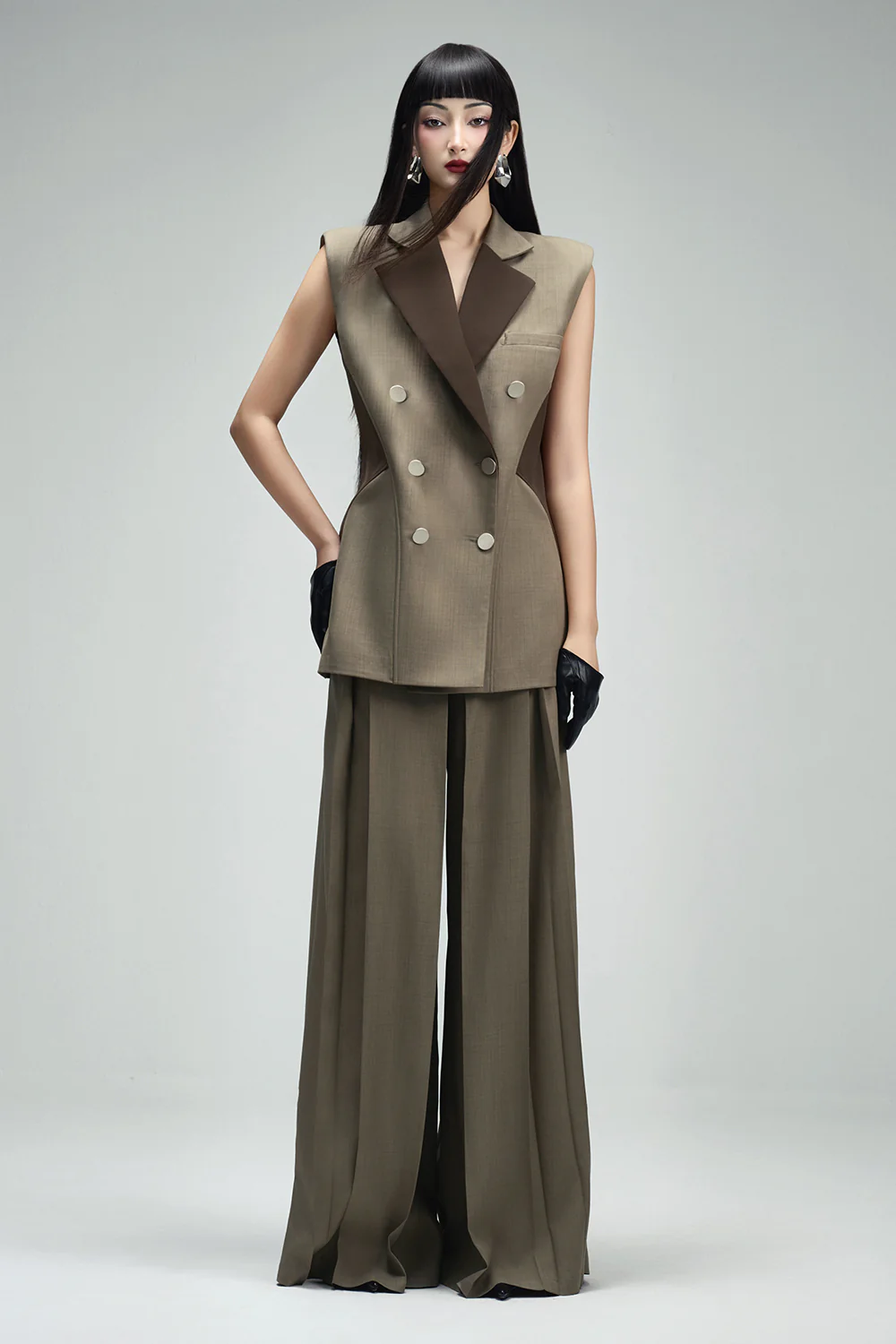 Van A-line Draped Crinkle Crepe Floor Length Pants