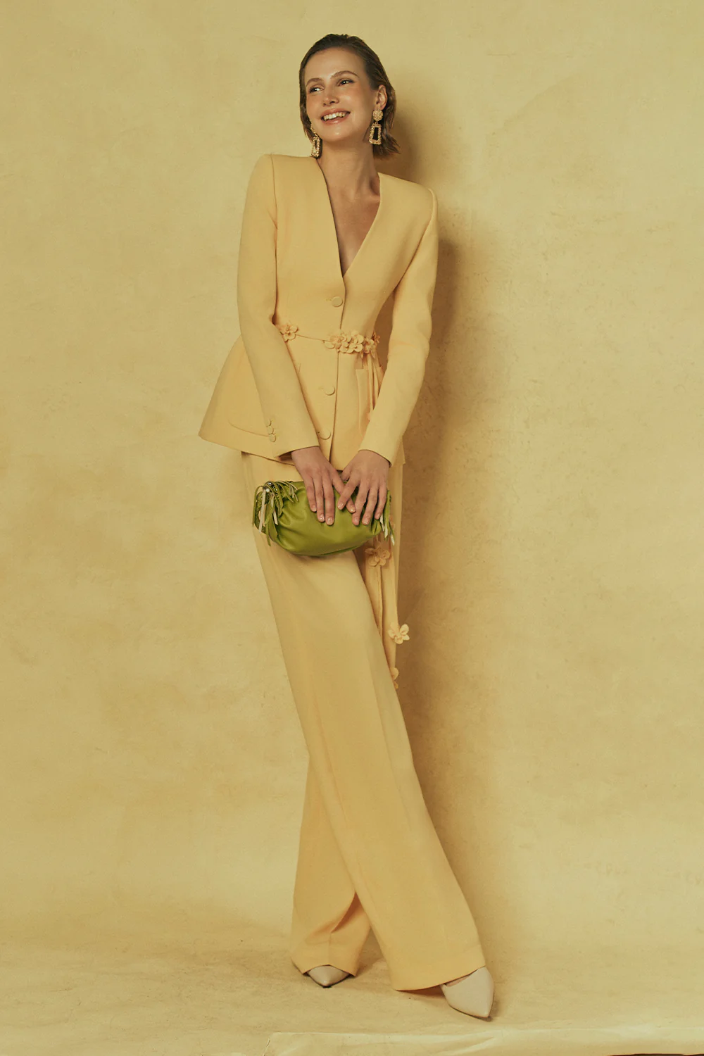 Sunveil Peplum V-Neck Poly Silk Blazer