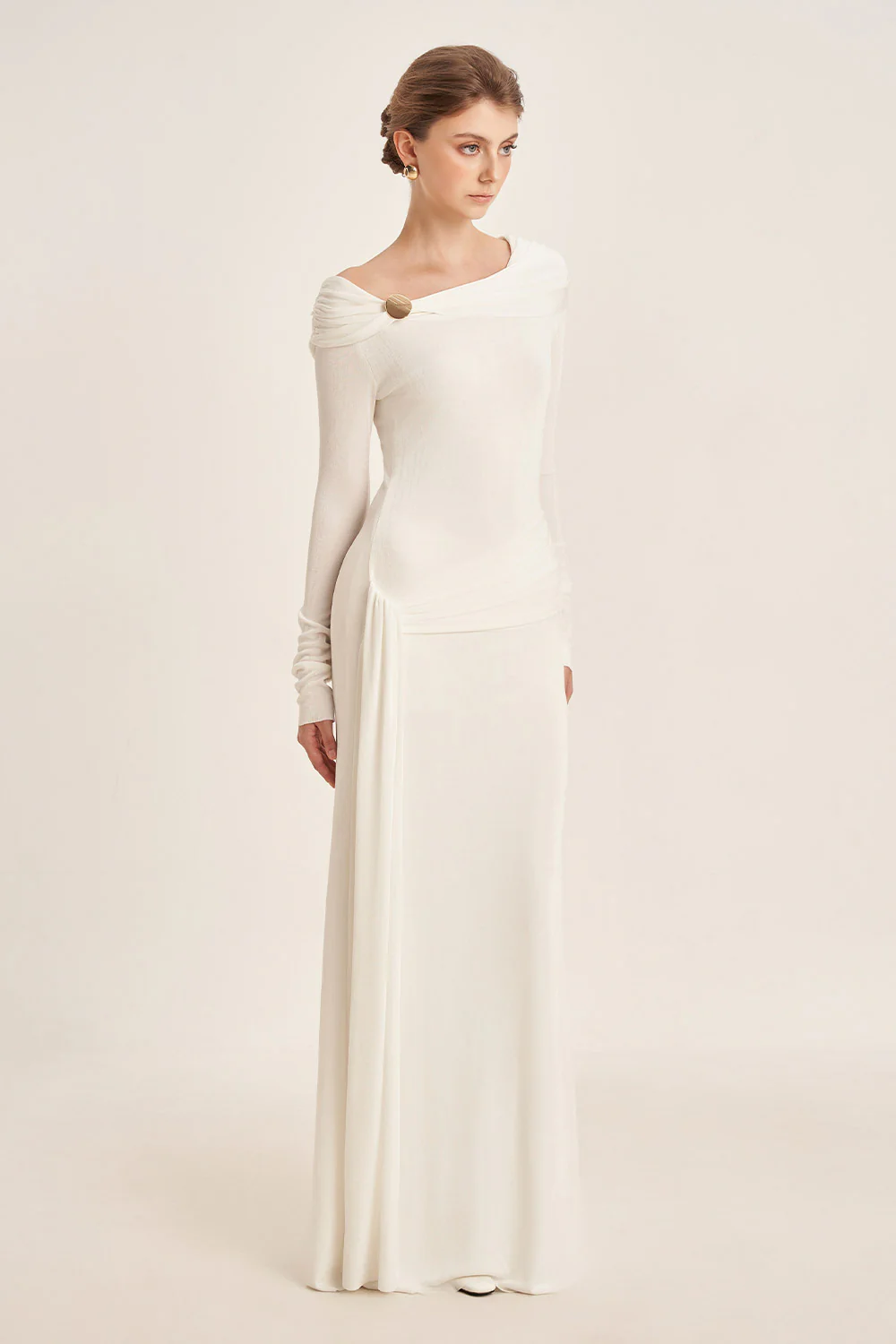 Dandelion Sheath Long Sleeved Elastic Cotton Floor Length Dress