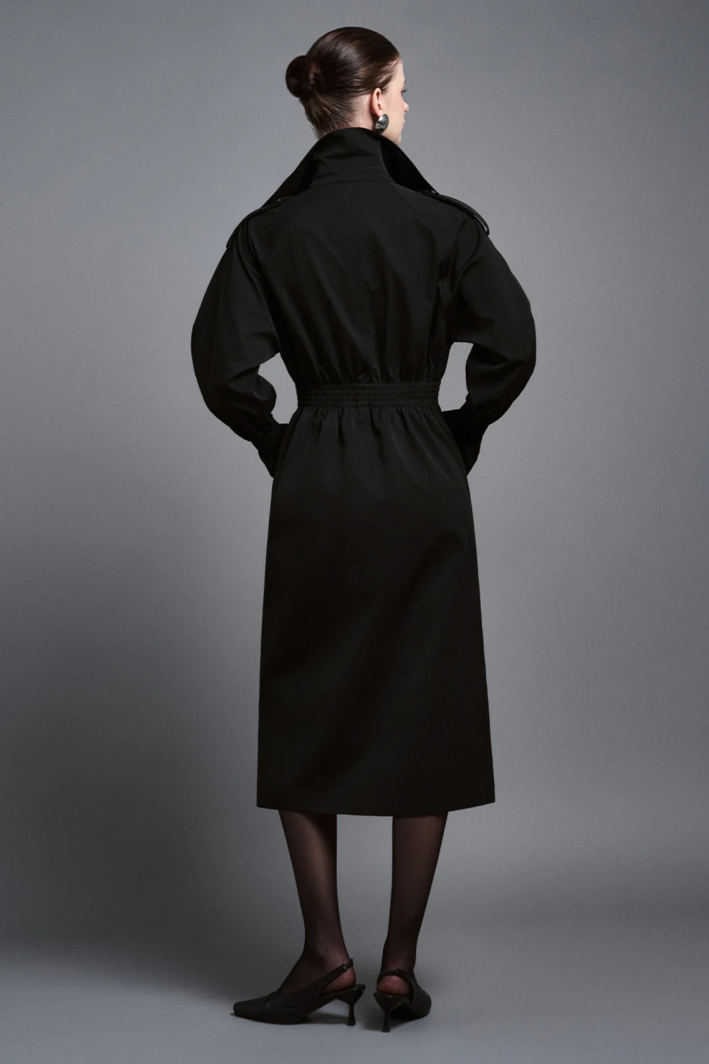 Arden Straight Patch Pocket Khaki Silk Knee-length Trench Coat