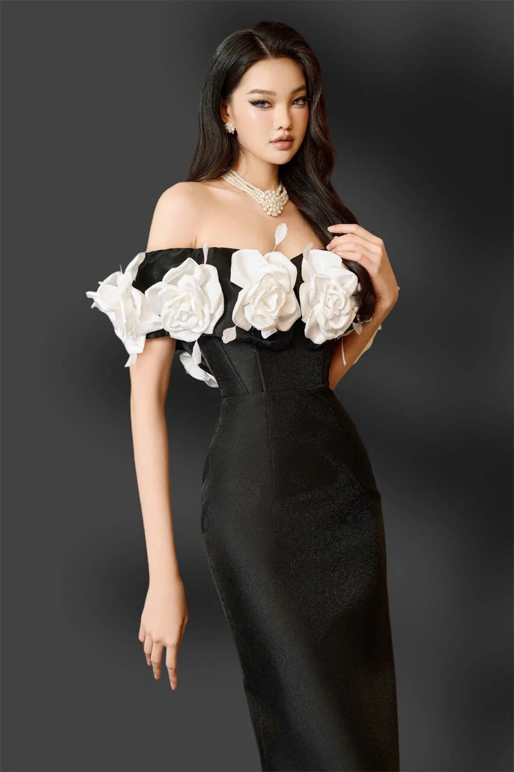 Riri Rose Hourglass Off-Shoulder Taffeta Midi Dress