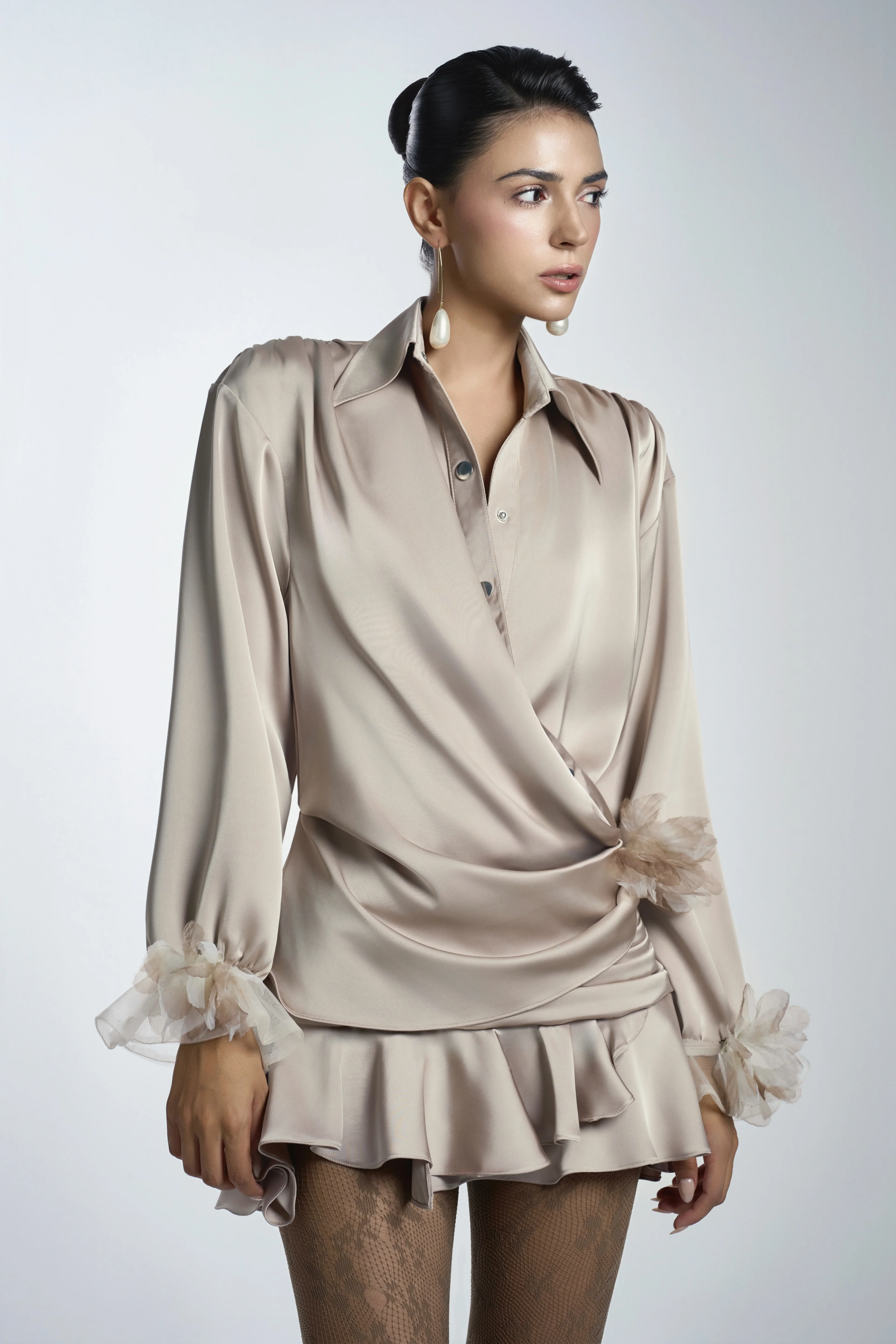 Raffle Drop Waist Crossover Silk Mini Dress