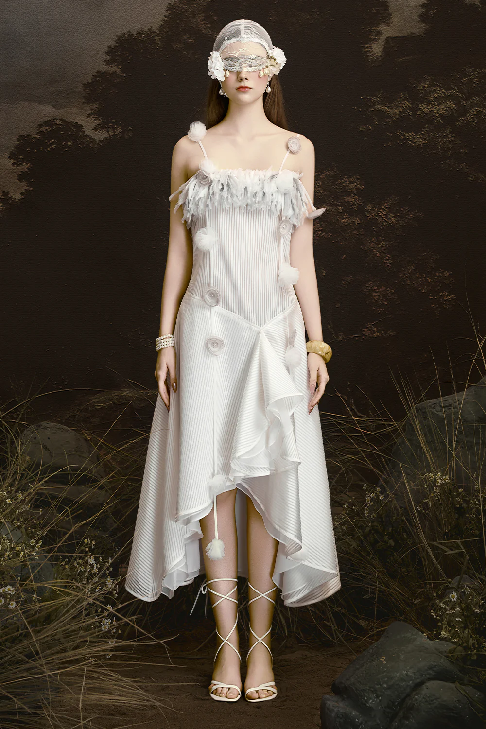 Thalia A-line Applique Midi Dress