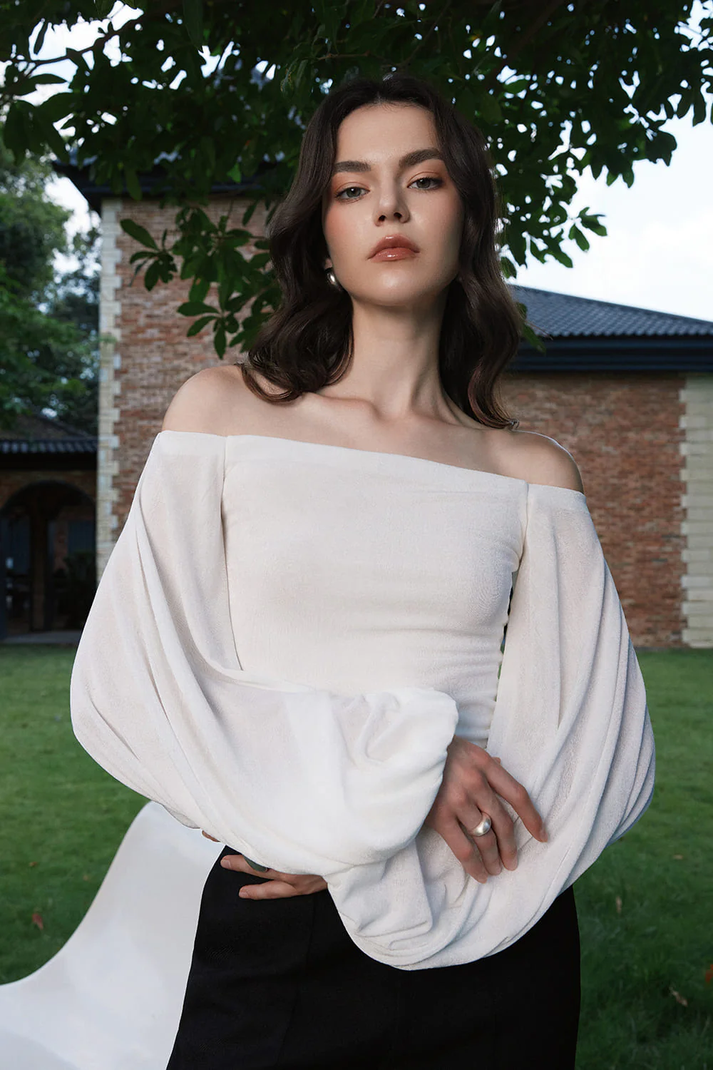 Tiny Bodycon Bishop Sleeved Cotton Spandex Top