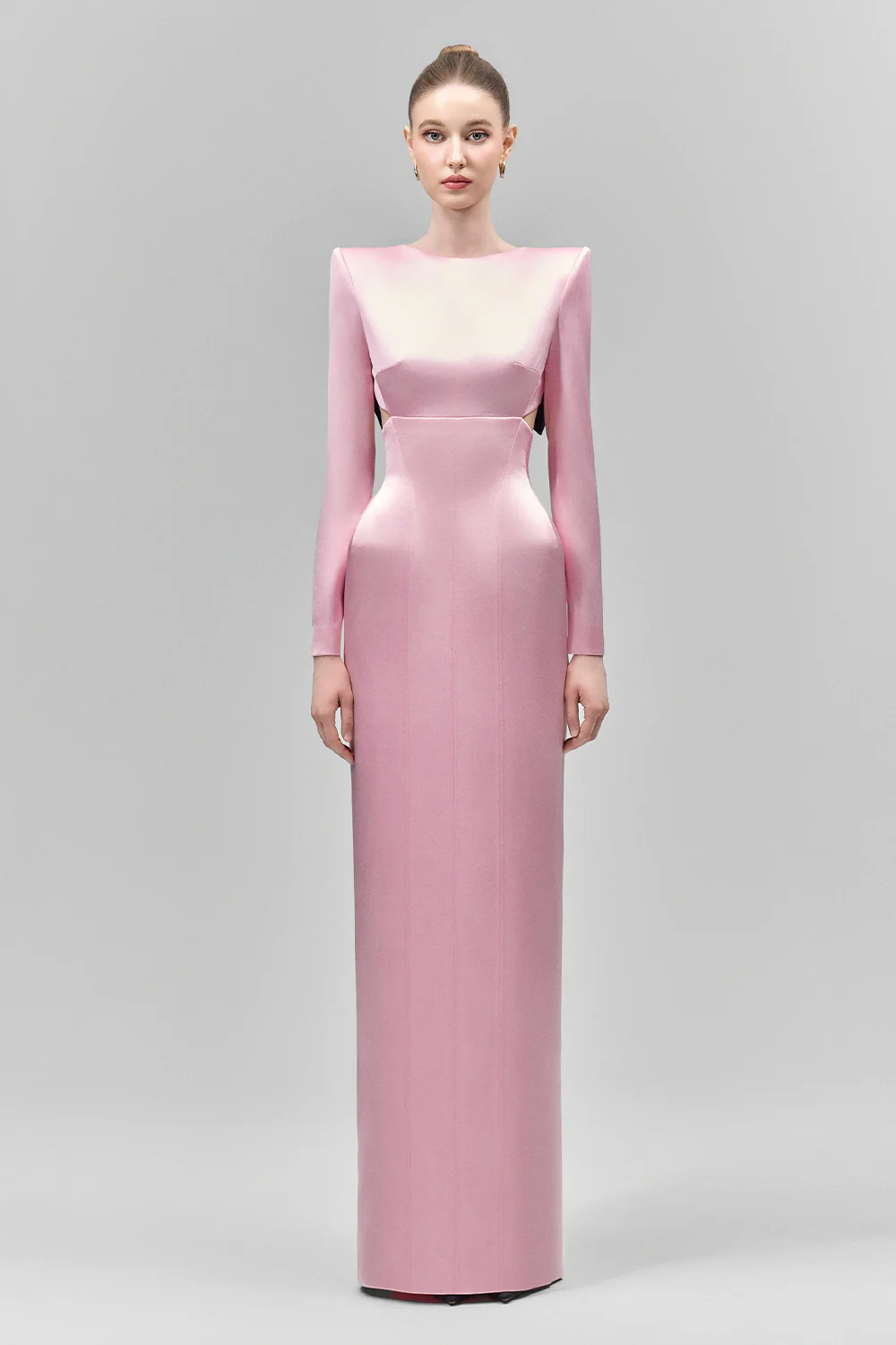 Elyndra Sheath Cut-Out Satin Floor Length Dress