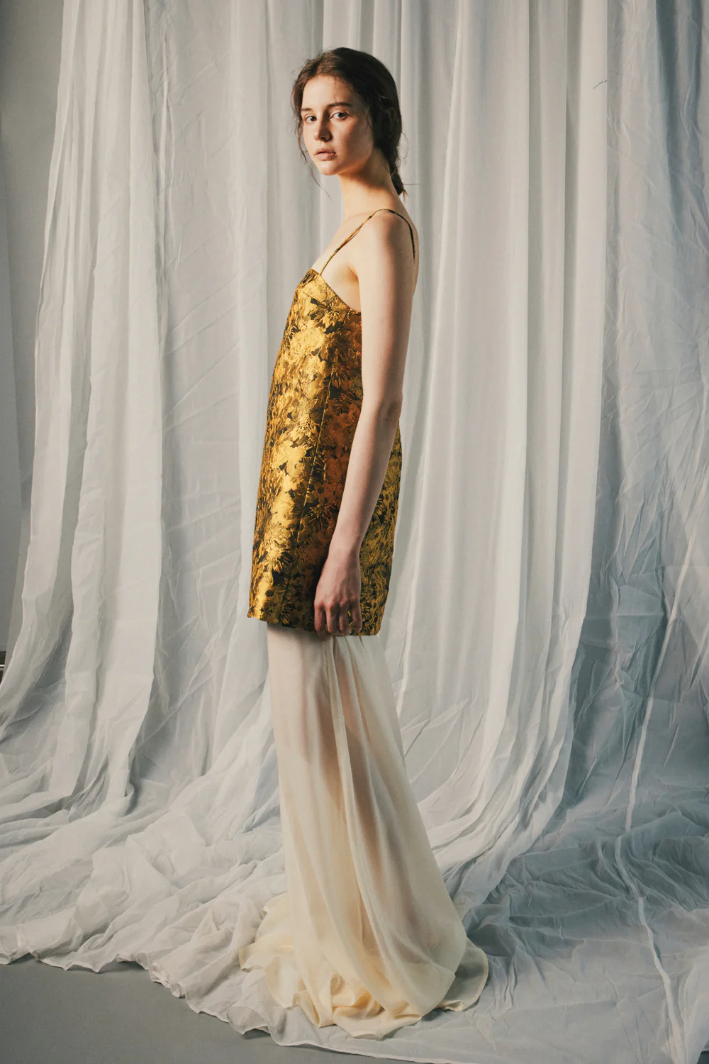 Fleur Shadow Trapezoid Zipper Maxi Dress