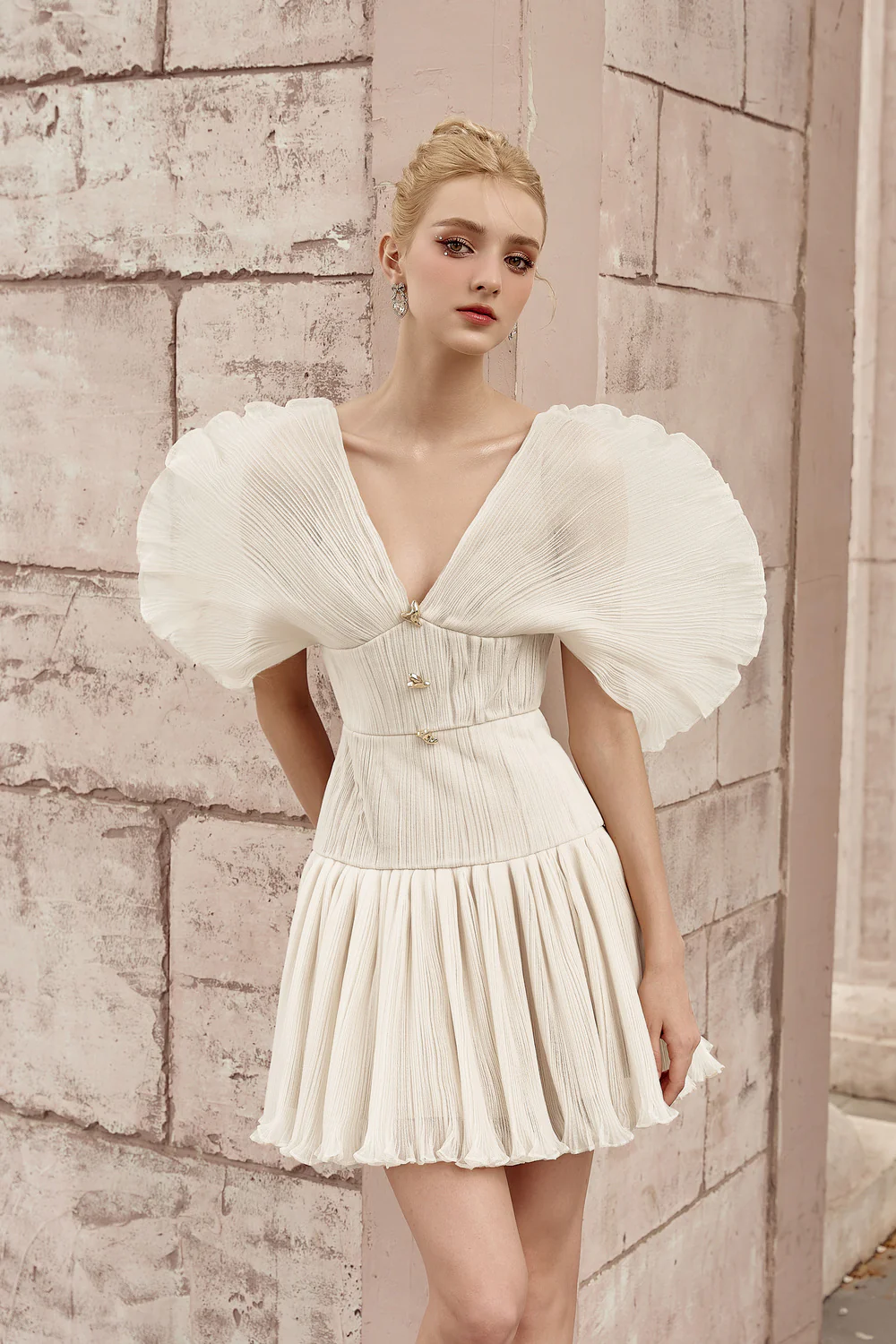 Aurora Drop Waist V-Neck Chiffon Mini Dress