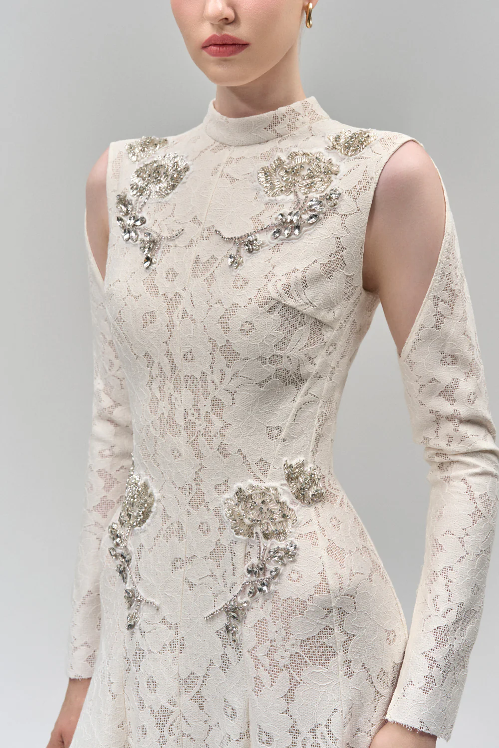 Celestine A-line Cold Shoulder Sleeved Lace Floor Length Dress