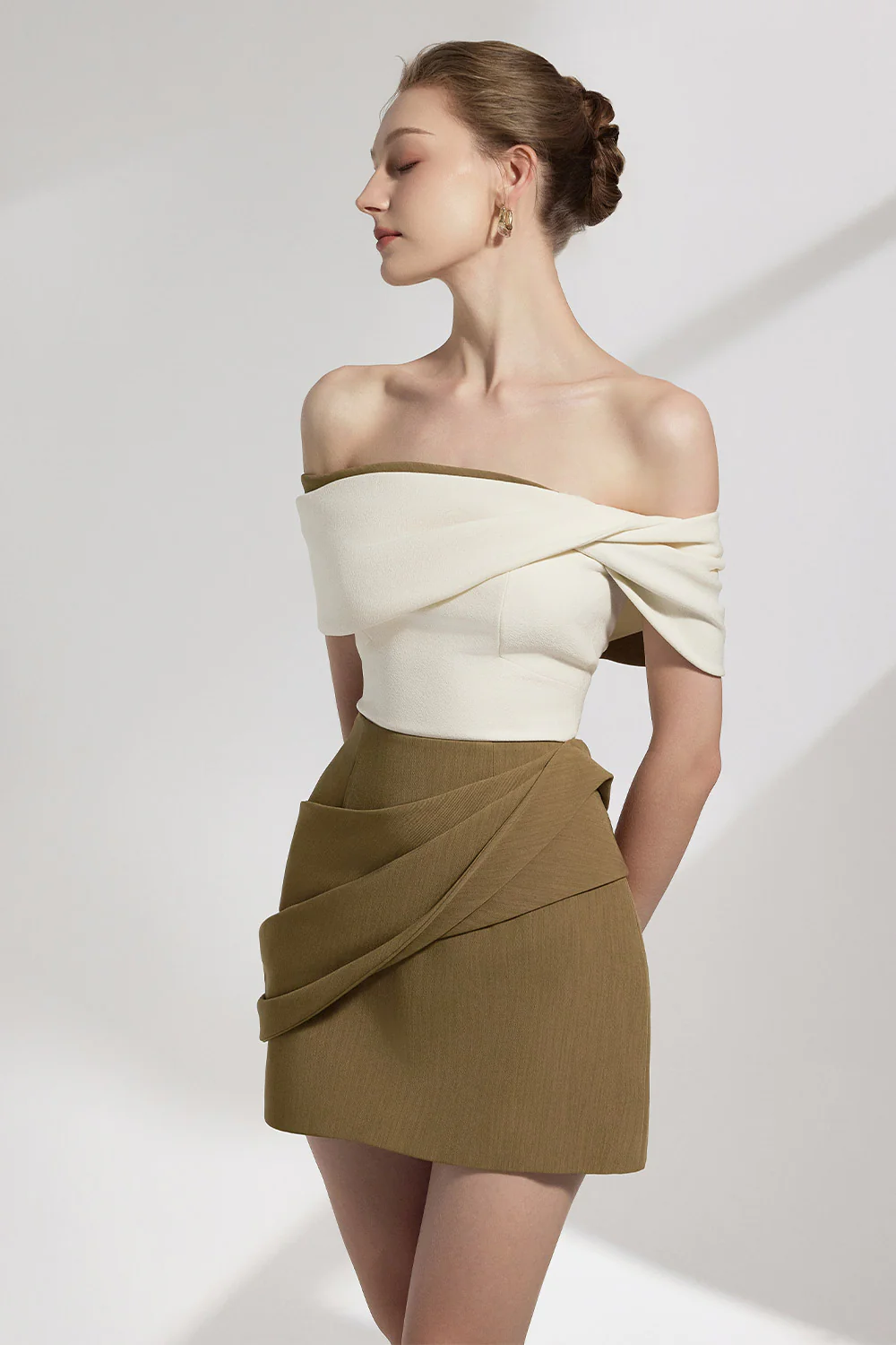 Naya A-line Pleated Cotton Twill Mini Skirt