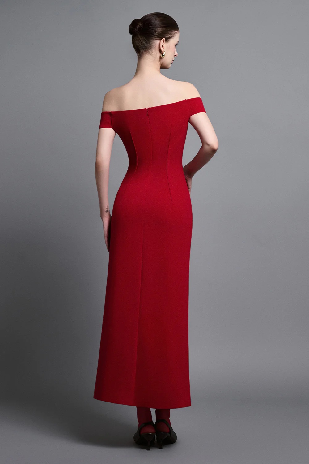 Evel Sheath Off-Shoulder Twill Midi Dress