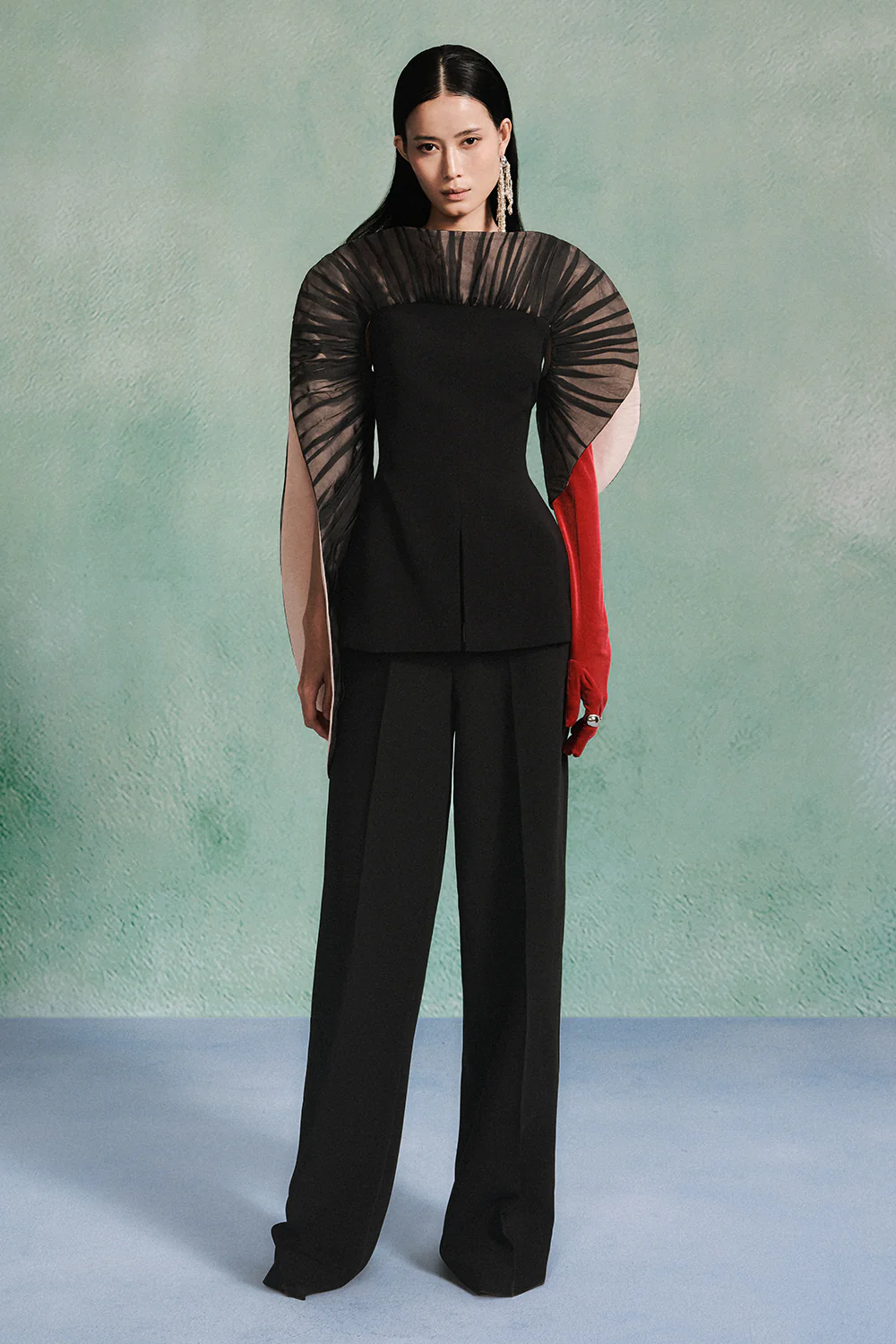 Dream Peplum Asymmetric Sleeved Crepe Top