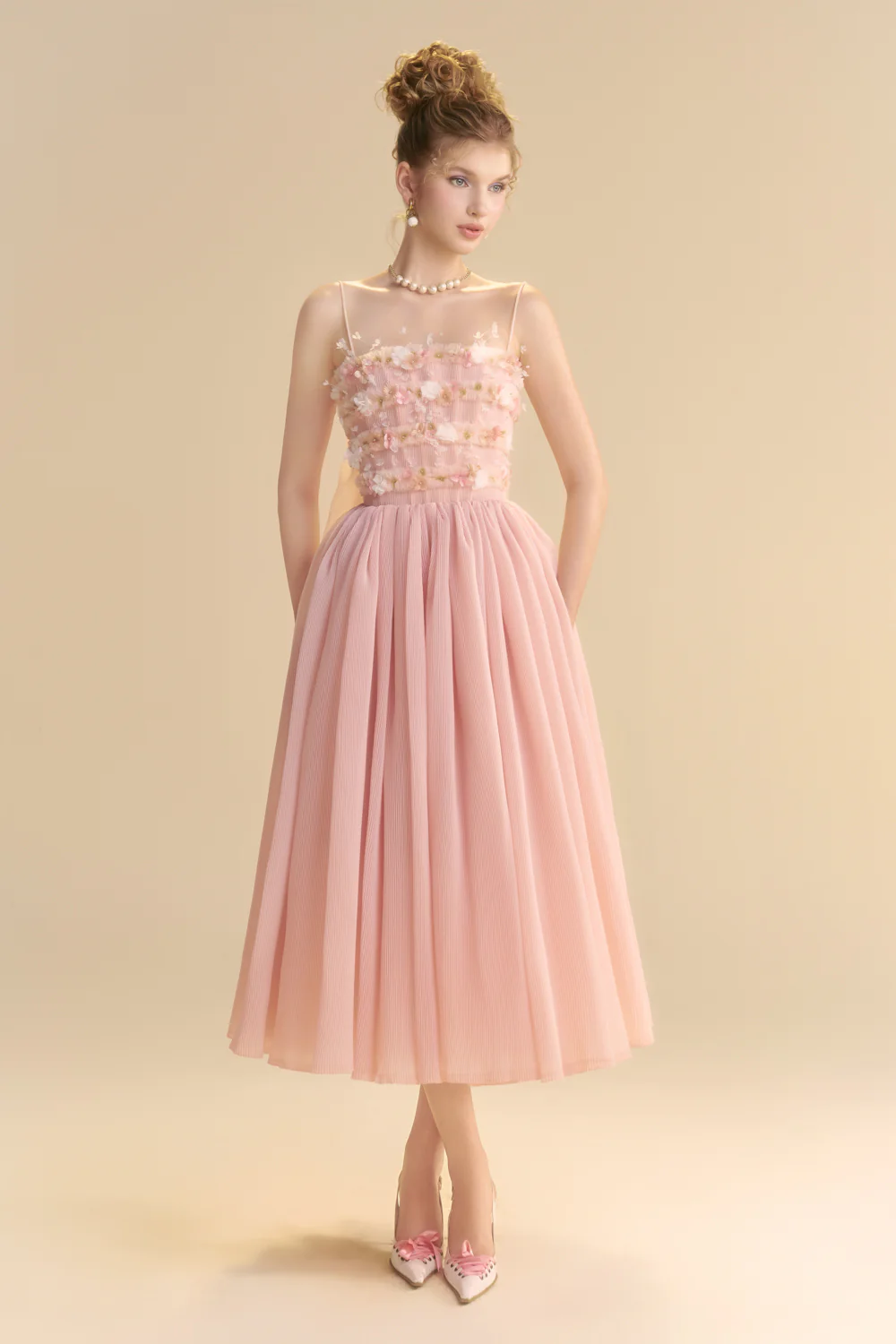 Lullaby Square Neck Applique Midi Dress