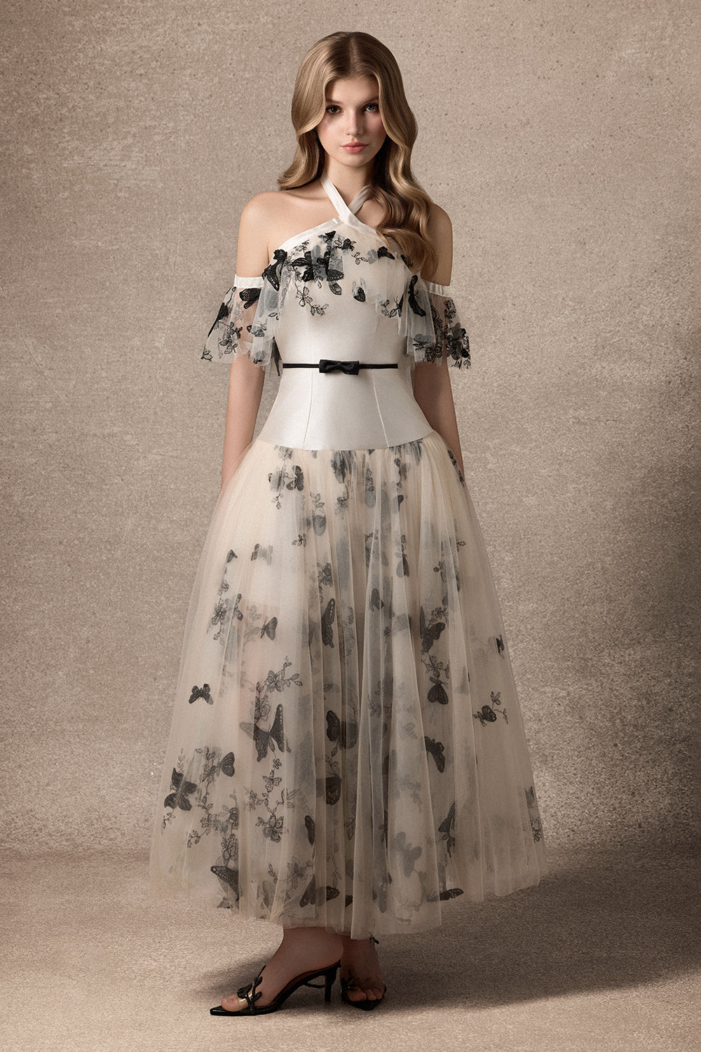 Eliora Crossover Neck Applique Maxi Dress