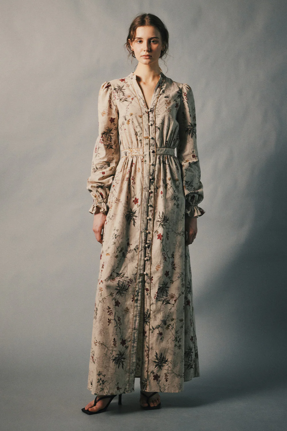 Meadownlight V-Neck Button Maxi Dress