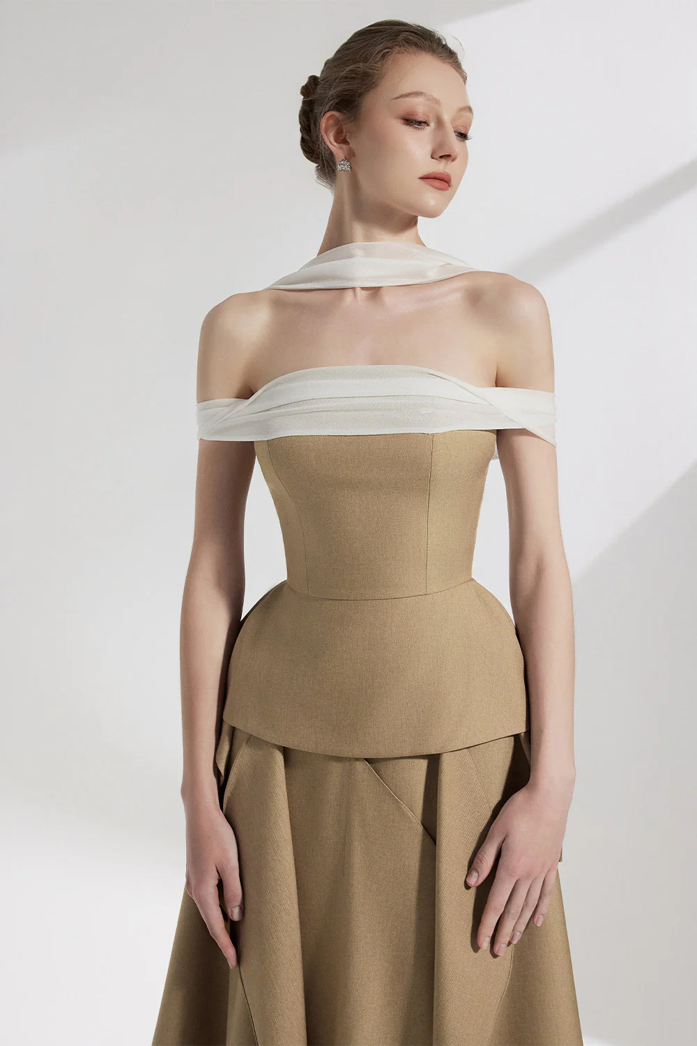 Elle Asymmetric Ruffle Layer Twill Silk Midi Skirt