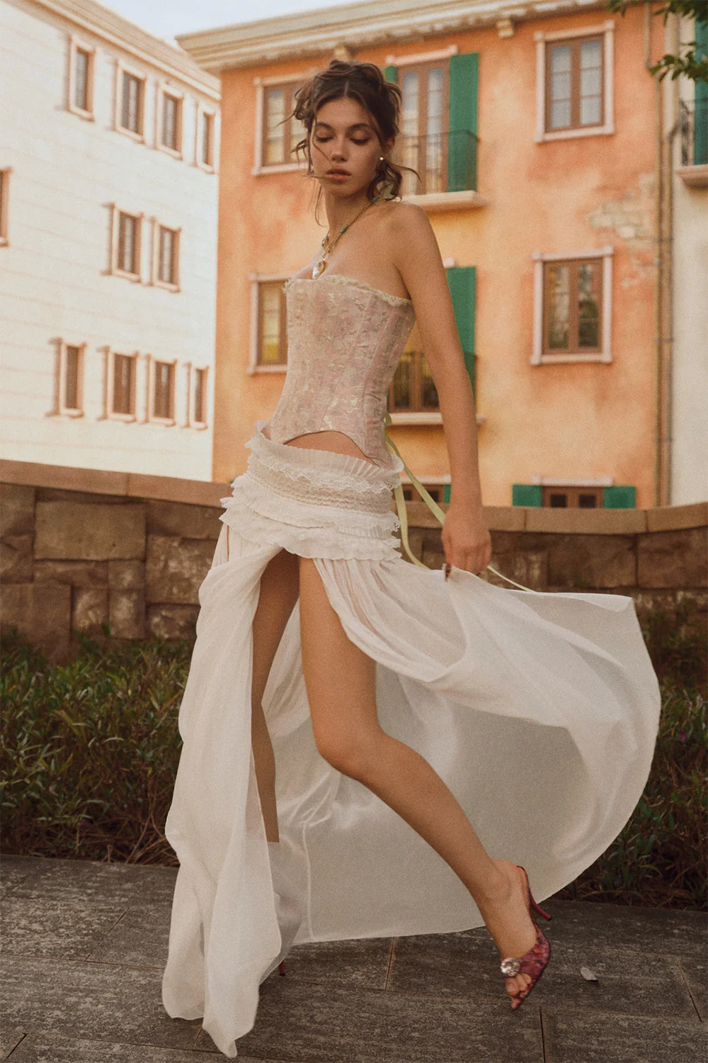 Chelo Alonso Drop Waist Corset Lace Maxi Set