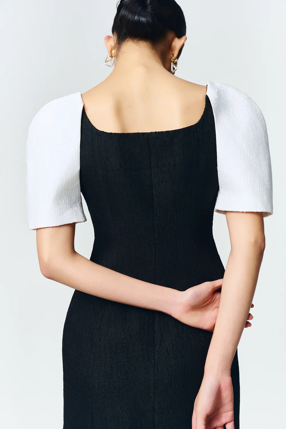 Maia Puff Sleeve Jacquard Midi Dress