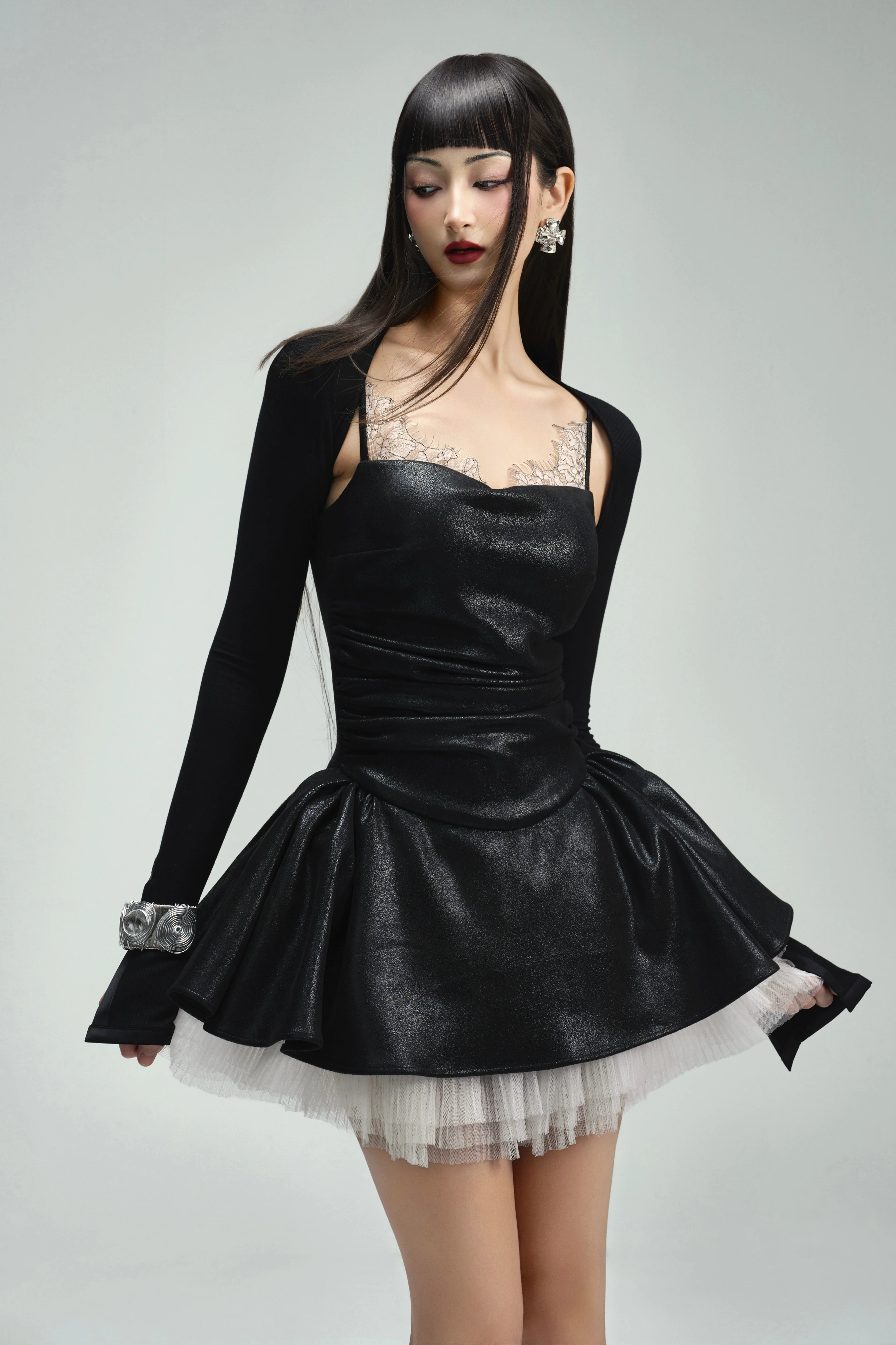 Sugar Bouffont V-Neck Scuba Mini Dress