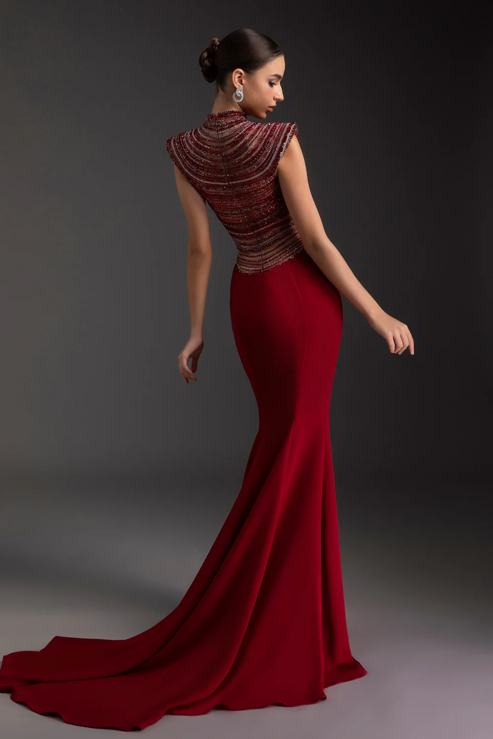Crimson Mermaid Rhinestone Maxi Dress