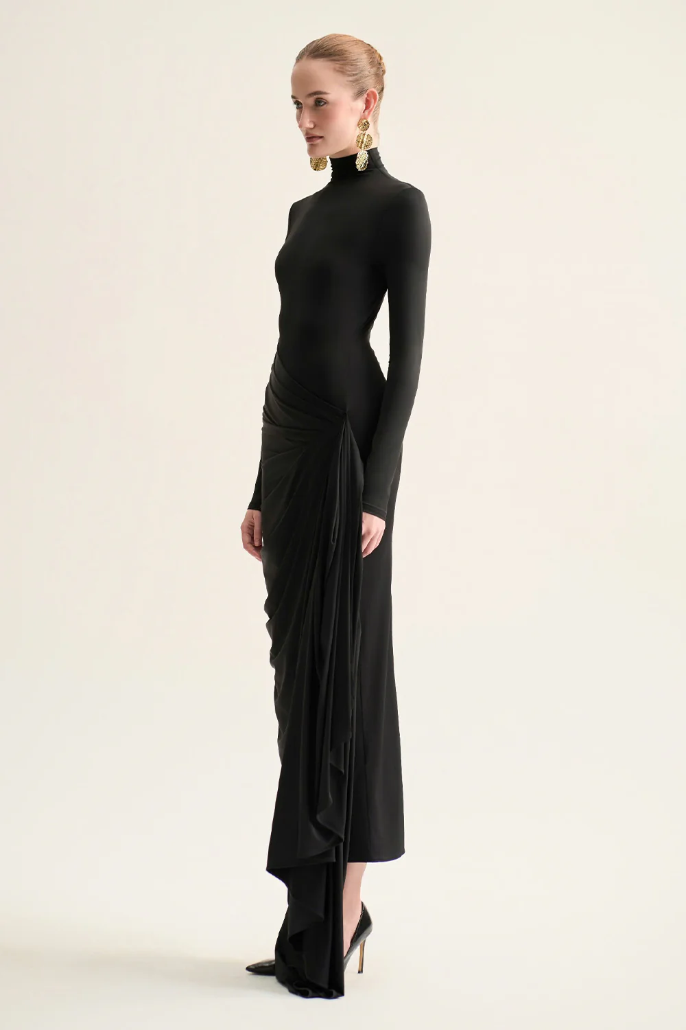 Lyra Sheath Turtle Neck Tencel Maxi Dress