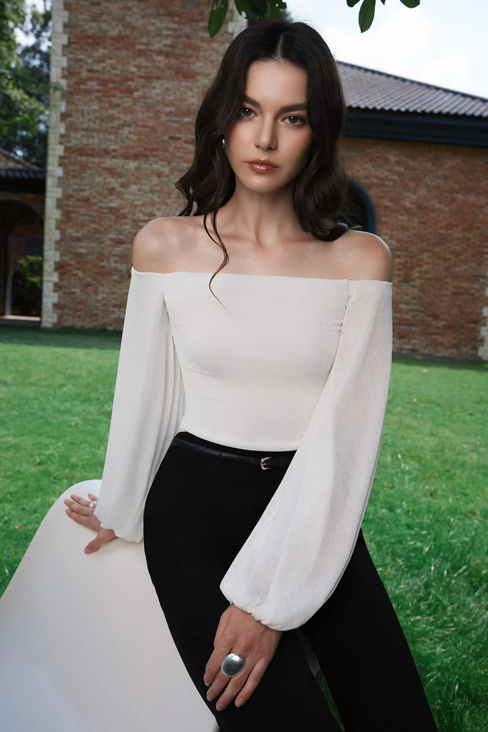 Tiny Bodycon Bishop Sleeved Cotton Spandex Top