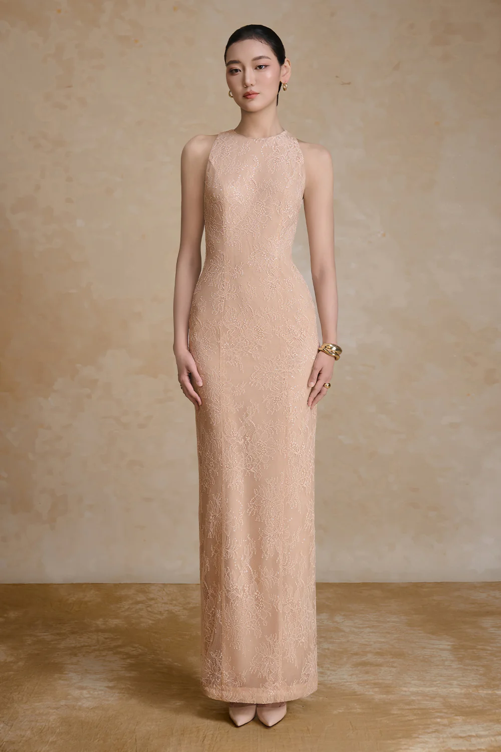 Gem Halter Lace Maxi Dress