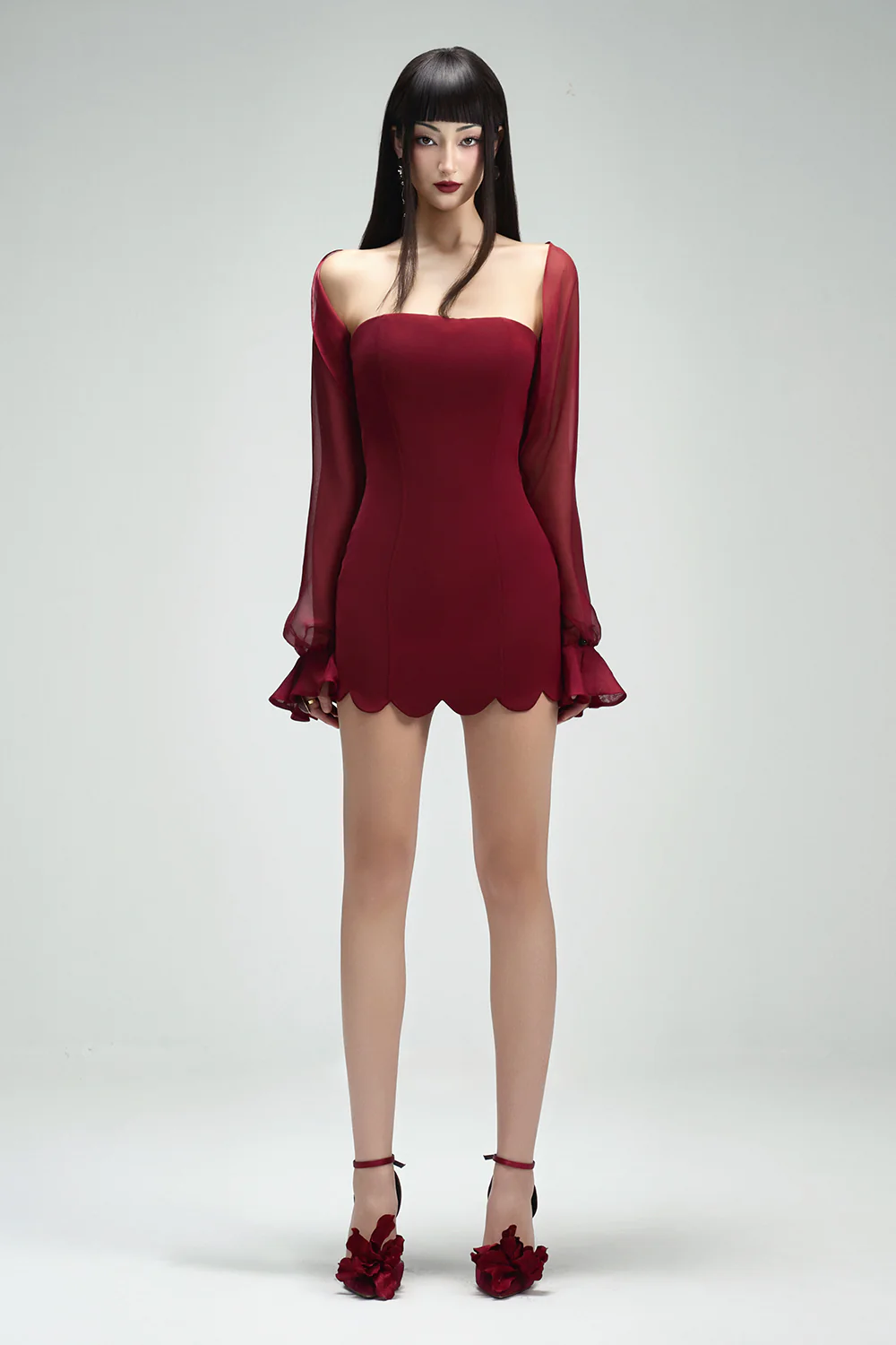 Vale Bodycon Straight Across Neck Twill Mini Dress