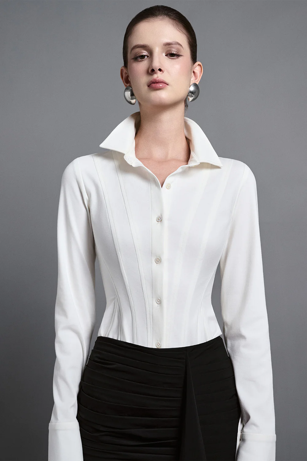 Seren Bodycon Collared Neck Crepe Shirt