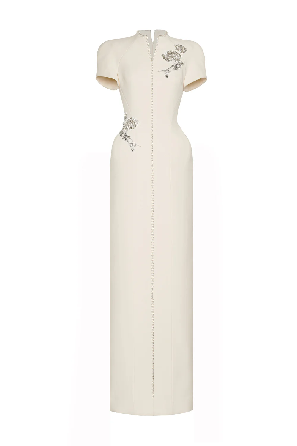 Eirlys Sheath Puffy Sleeved Crepe Floor Length Dress