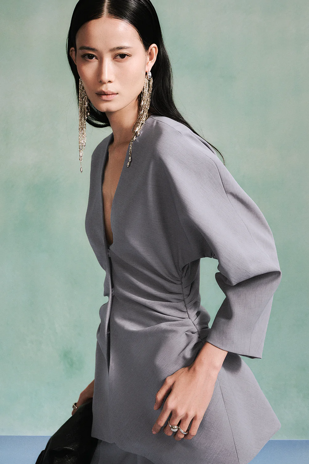 Nayeli Peplum V-Neck Twill Top