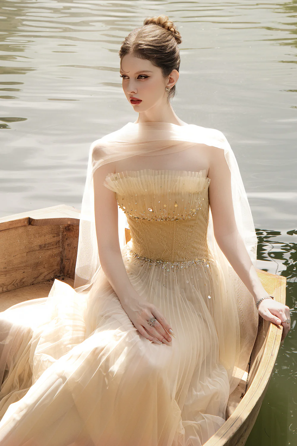 Serenya A-line Ruffled Chantilly Lace Midi Dress