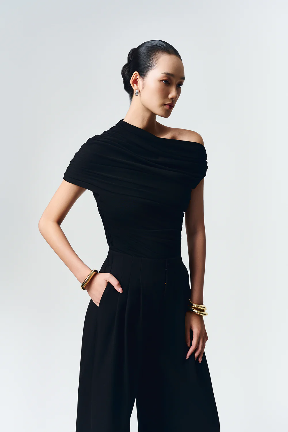 Enya Asymmetric Neck Gathering Top