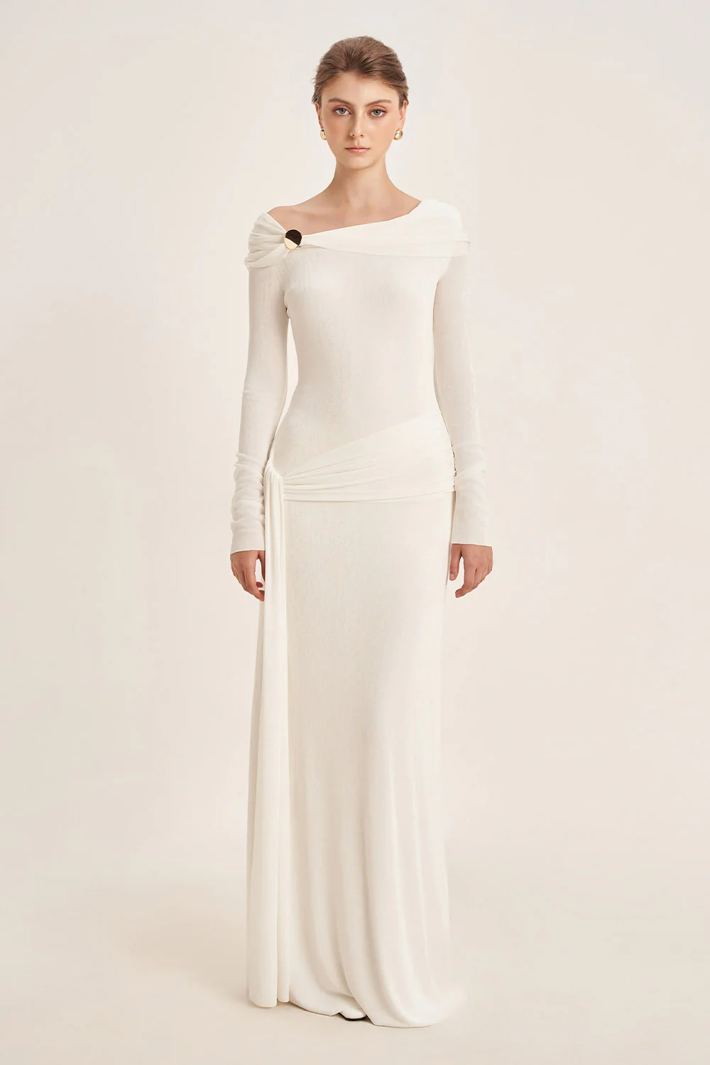 Dandelion Sheath Long Sleeved Elastic Cotton Floor Length Dress