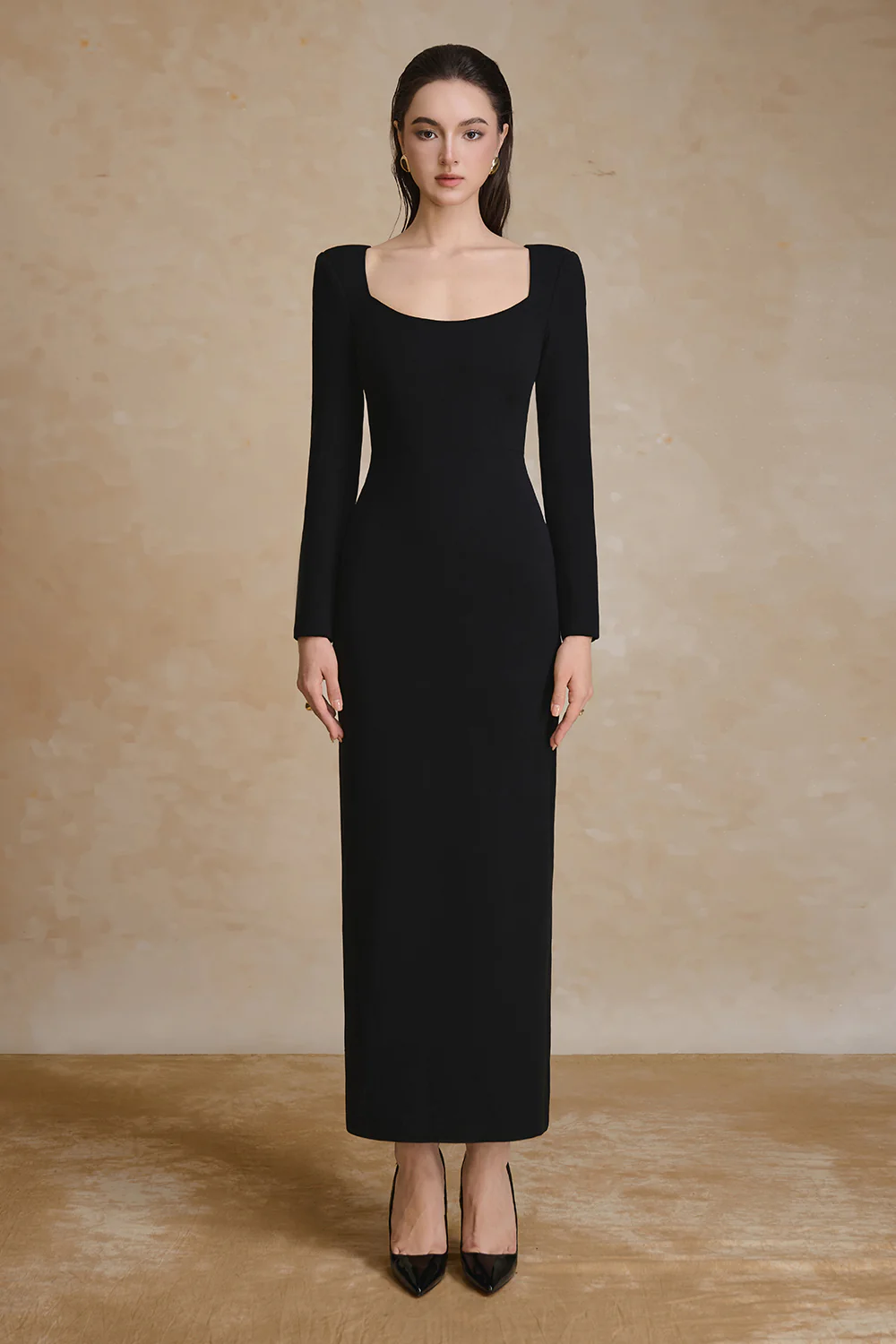 Rugosa Square Neck Crepe Maxi Dress