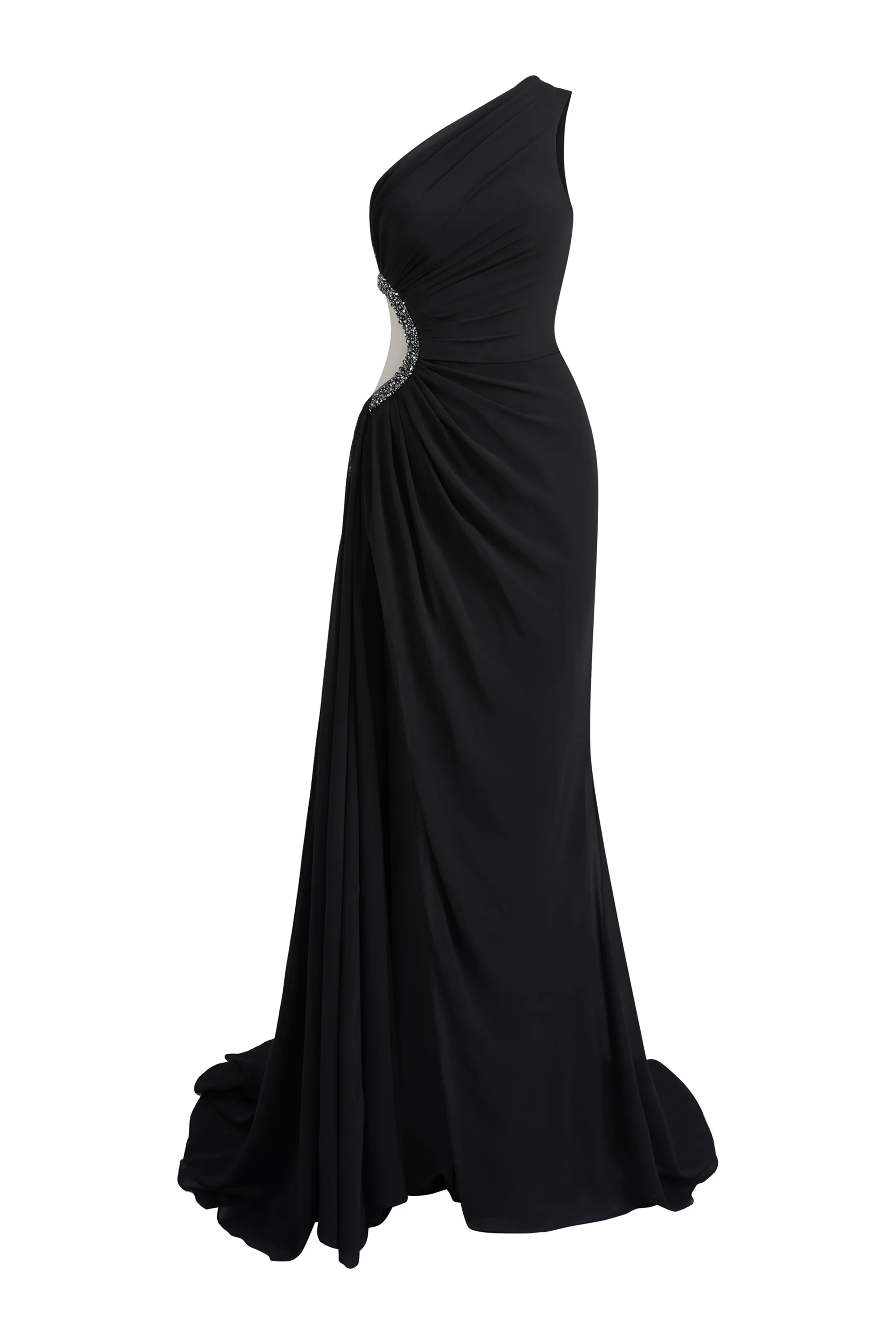 Obsidian One Shoulder Rhinestone Maxi Dress