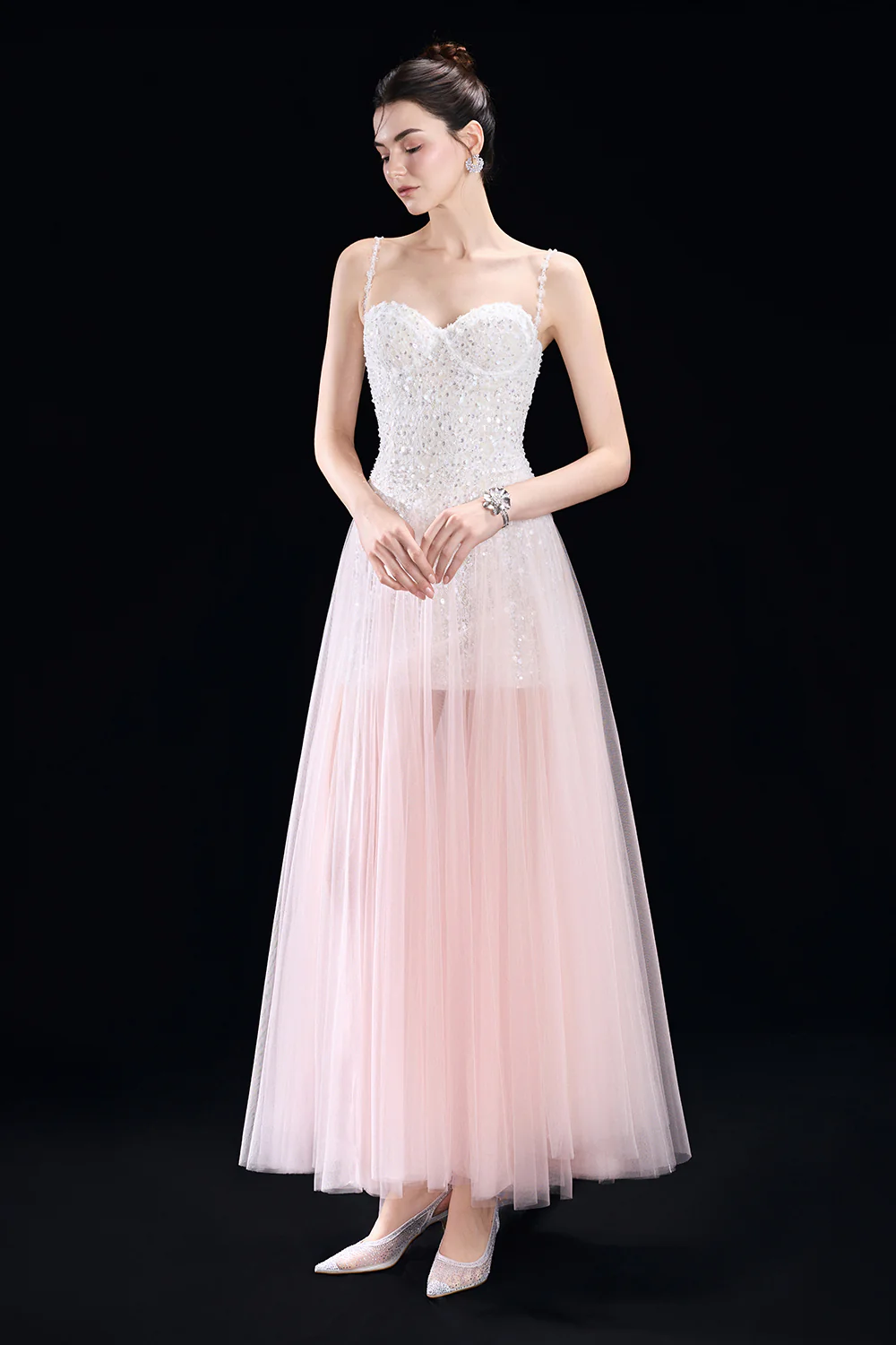 Soline A-line Sweetheart Neck Mesh Maxi Dress