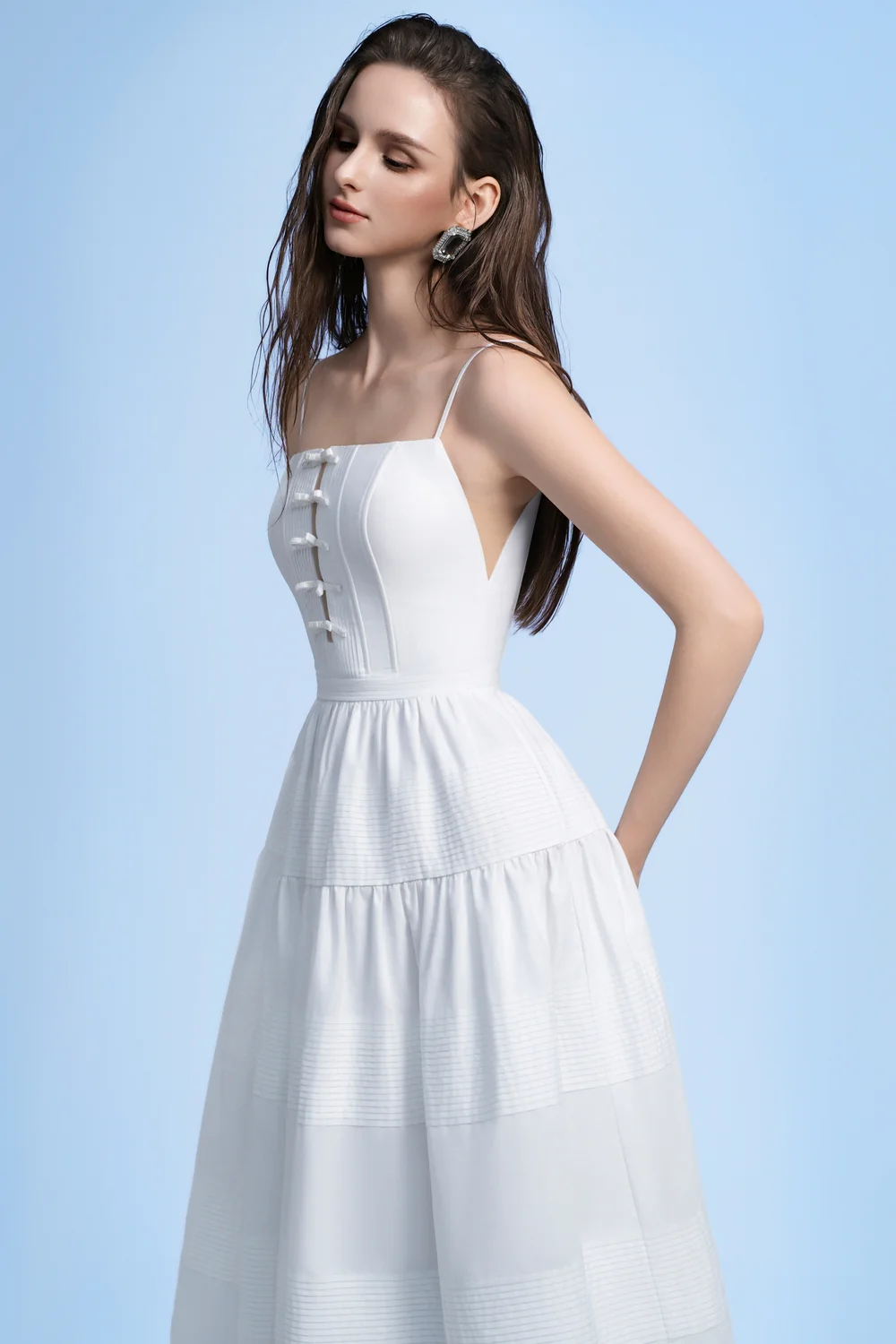 Sabina A-line Pintucks Cotton Maxi Dress