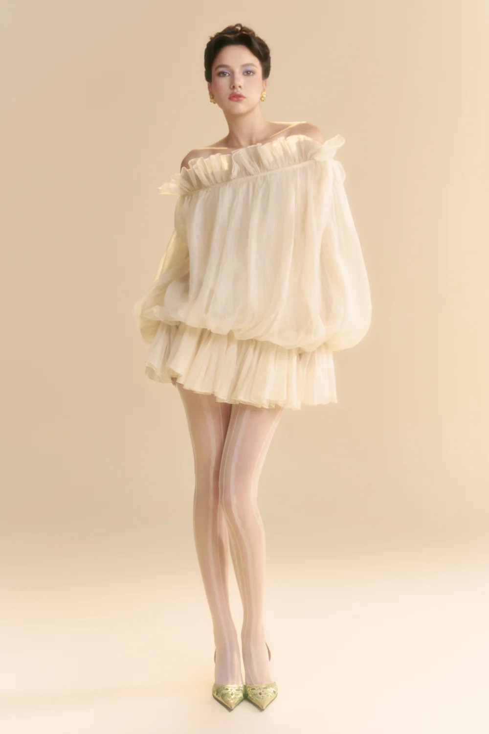 Orlisse Blouson Ruffle Mini Dress