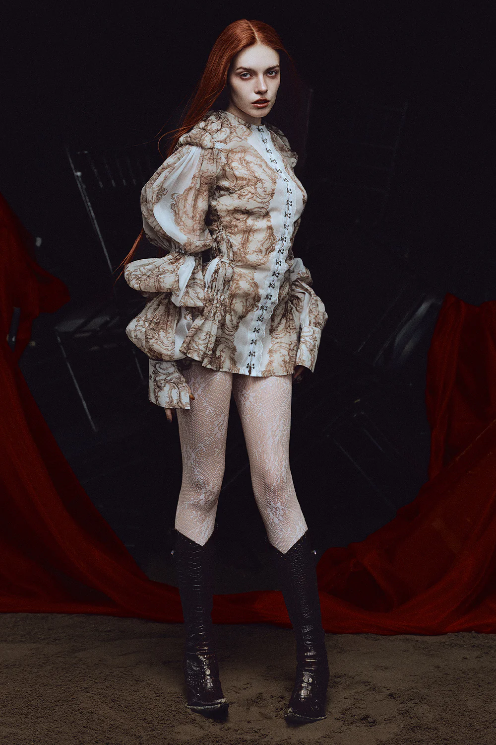 Bellona Leg Of Mutton Sleeve Gathering Mini Dress