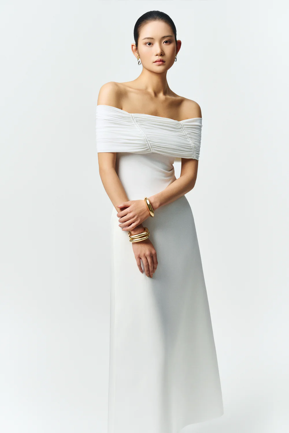 Silvera Off-Shoulder Gathering Maxi Dress